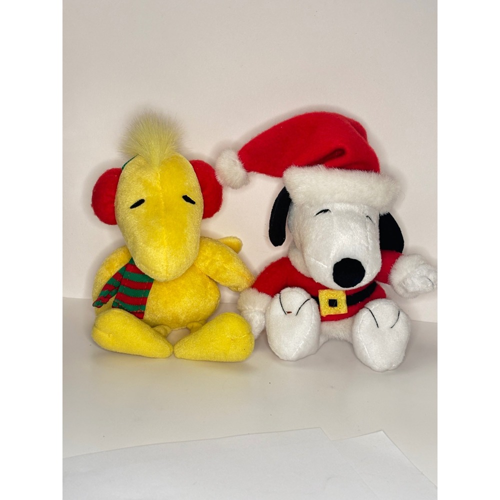 Vintage Hallmark Peanuts Snoopy Santa Woodstock Christmas Plush Set 7-8 Inch